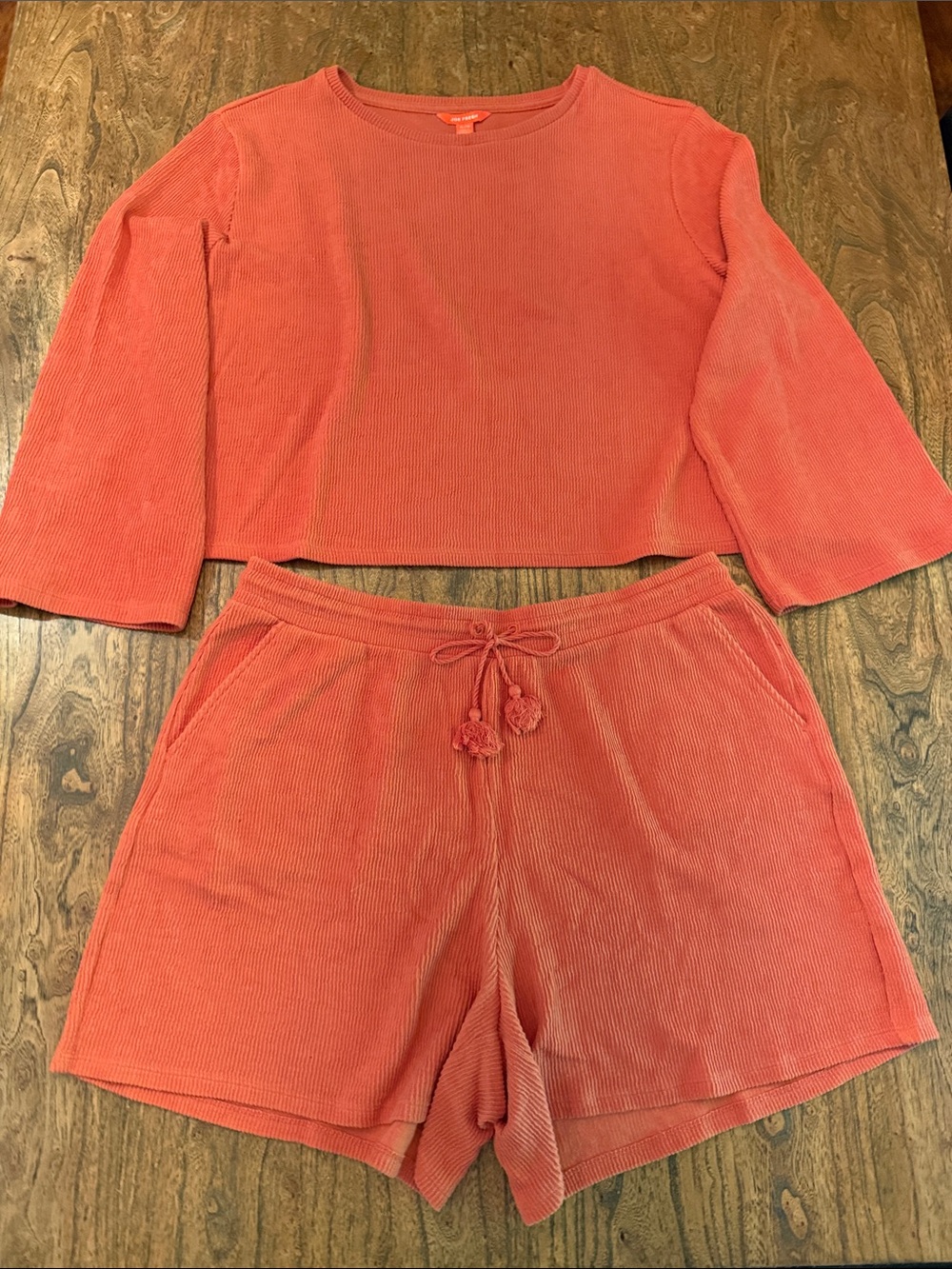 Joe Fresh Orange Ribbed Lounge Shorts Set 2pc